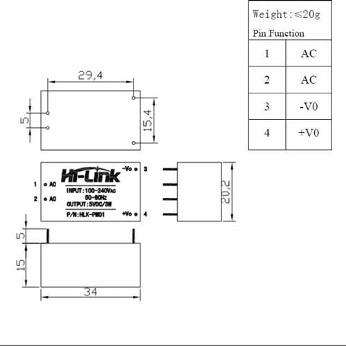 Блок питания 12V DC 250mA 3W HLK-PM12 Tenstar Robot