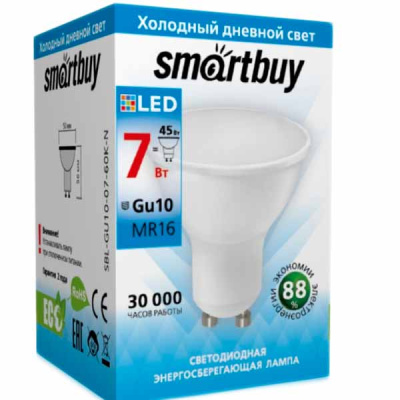 Лампа светодиодная SBL-GU10-07-60K-N 7 Вт 6000К холодный дневной свет K Gu10 матовая Smart Buy