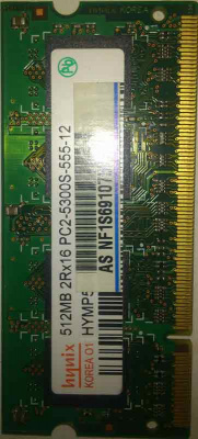 Оперативная память DDR2 512 MB Hynix 667 МГц SODIMM 2Rx16 PC2-5300S-555-12